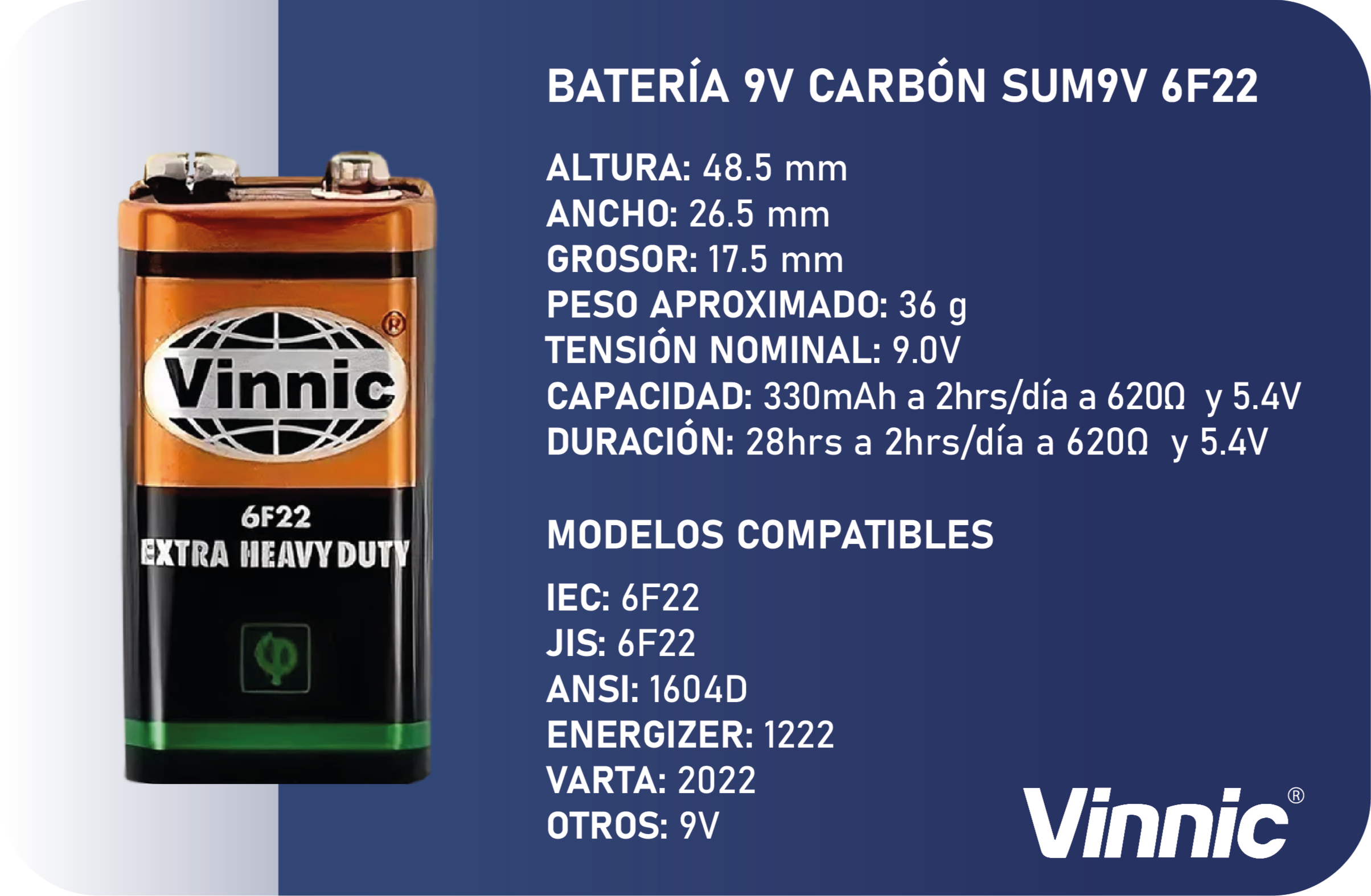 BATERIA 9V CARBÓN SUM9V 6F22 9.0V